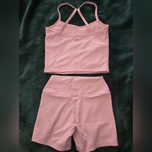 Pink Sports Bra and Shorts Set